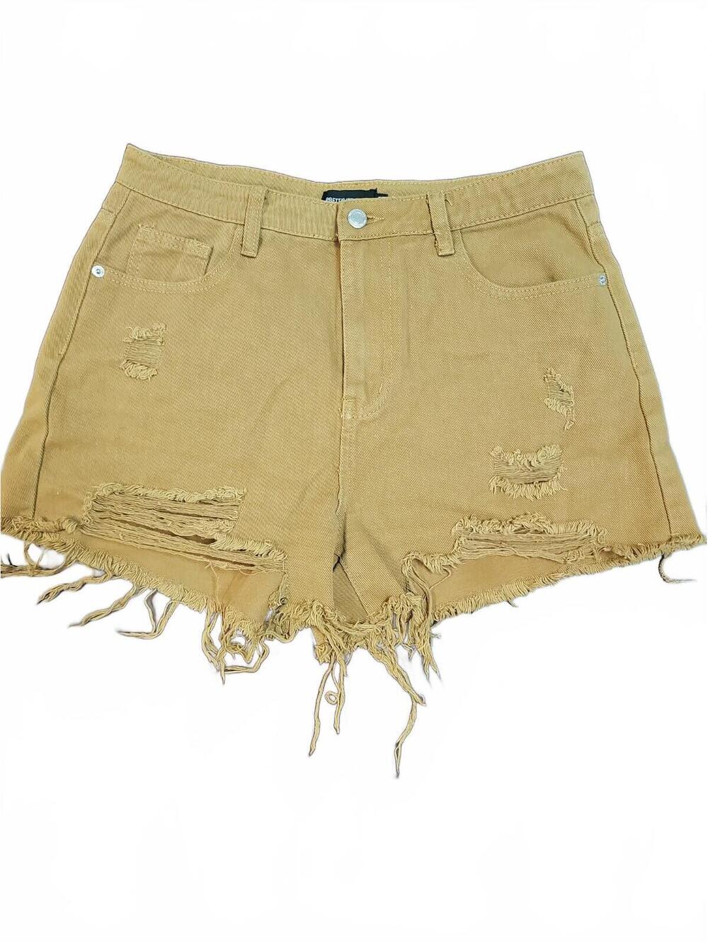 Prettylittlething Womens Size 8 Brown Distressed Denim Mini Shorts